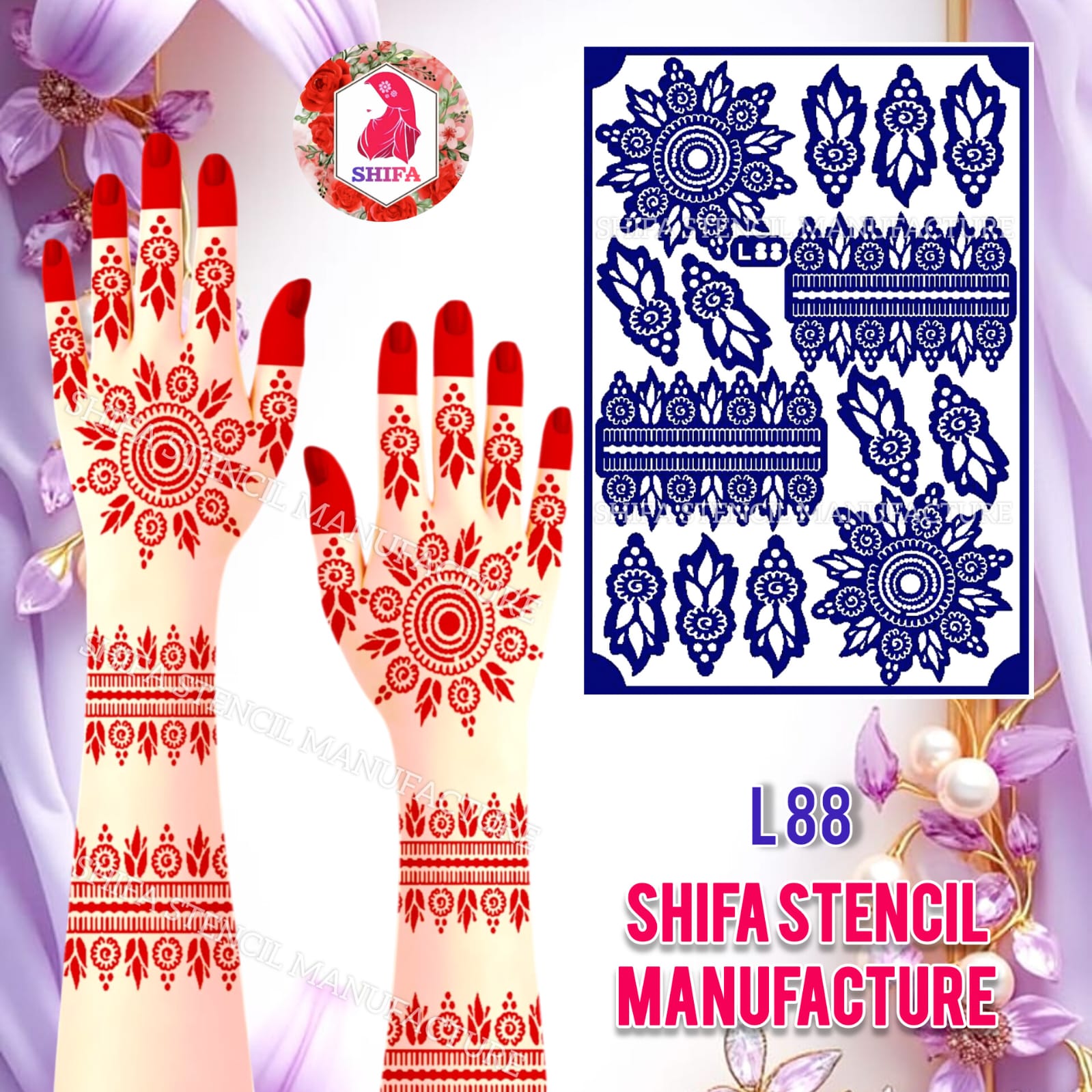 L 88 Art Work Themed Mandala Design Sticker Overview Henna Stencil - Shifa Stencil